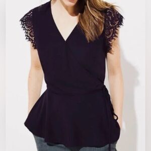 LOFT Black Lace Sleeve Wrap Blouse